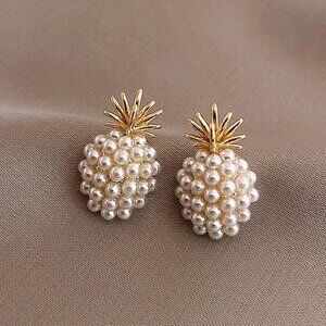 Luxury Statement Pearl Pineapple Stud Earrings with Gold Accent